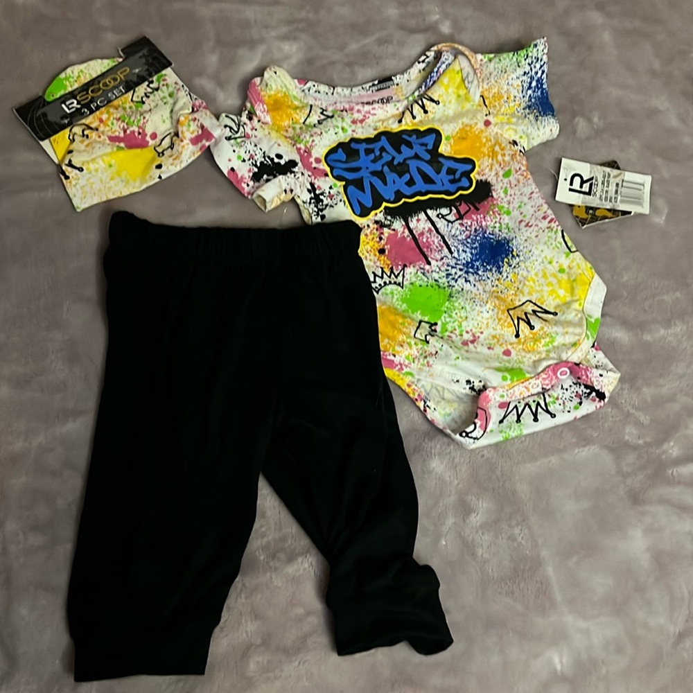 LR Scoop 3 piece set with onesie, hat, and pants, 6-9 months NWT